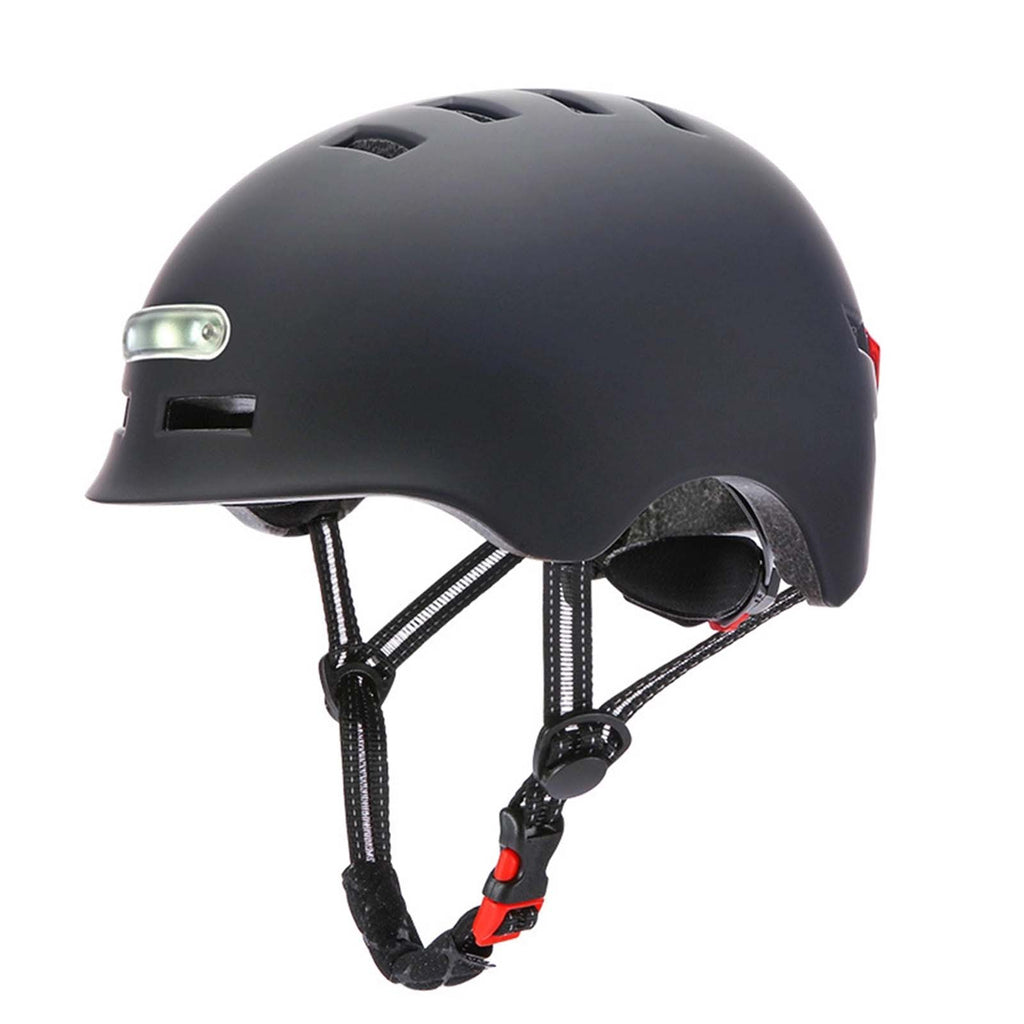 Casco nero taglia M con luce - Luci LED anteriori e posteriori - Casco da ciclismo regolabile per scooter urbano per pendolari